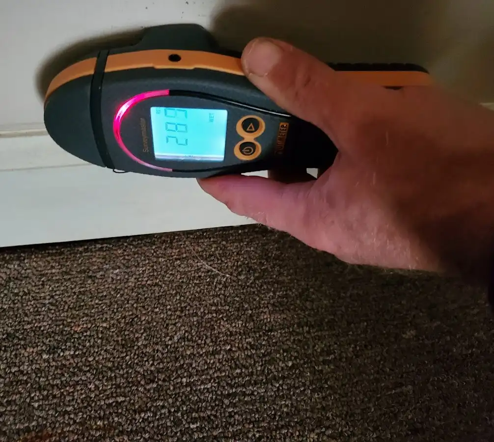Moisture detection at baseboard during Storm Damage Restoration in Addison